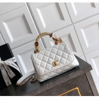 Market Sells Chanel Calfskin Leather Mini Flap Bag with Top Handle and Charm CH112701 White 2025