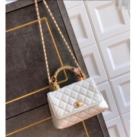 Market Sells Chanel Calfskin Leather Mini Flap Bag with Top Handle and Charm CH112701 White 2025