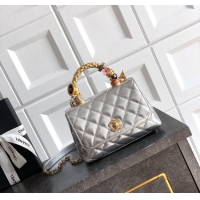 Stylish Discount Chanel Calfskin Leather Mini Flap Bag with Top Handle and Charm CH112701 Silver 2025