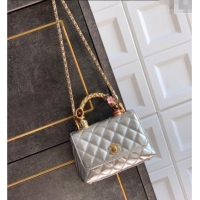 Stylish Discount Chanel Calfskin Leather Mini Flap Bag with Top Handle and Charm CH112701 Silver 2025