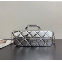 Free Shipping Chanel Metallic Mirror Calfskin Large Flap Bag with Top Handle AS5807 Silver 2025
