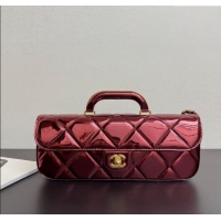 Luxury Cheap Chanel Metallic Mirror Calfskin Large Flap Bag with Top Handle AS5807 Burgundy 2025