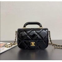 Promotional Chanel Metallic Mirror Calfskin Mini Flap Bag with Top Handle AS5805 Black 2025