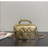 Grade Quality Chanel Metallic Mirror Calfskin Mini Flap Bag with Top Handle AS5805 Black 2025