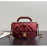 Promotional Chanel Metallic Mirror Calfskin Mini Flap Bag with Top Handle AS5805 Burgundy 2025