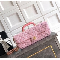 Top Design Chanel Tweed Large Flap Bag with Top Handle AS5807 Pink 2025