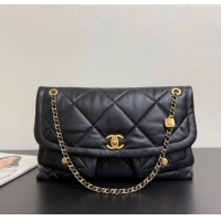 Cheap Design Chanel Shiny Lambskin Maxi Flap bag with Pockets AS5727 Black 2025