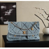 Top Quality Chanel Washed Denim Maxi Flap bag with Pockets AS5727 Light Blue 2025