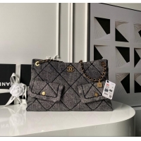 Buy Fashionable Chanel Washed Denim Shopping Bag with Pockets AS5740 Black 2025