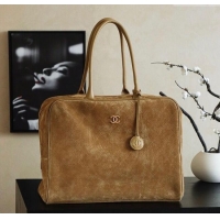 Grade Discount Chanel Quilted Suede Boston Top Handle Bag CH112702 Brown 2025