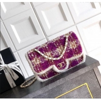 Original Cheap Chanel Tweed & Shearling Large Flap Bag AS5686 Fuchsia/Pink 2025