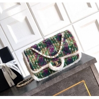 Best Price Chanel Tweed & Shearling Large Flap Bag AS5686 Green/Purple 2025
