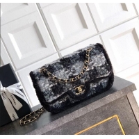 Top Grade Chanel Tweed & Shearling Large Flap Bag AS5686 Black/Grey 2025