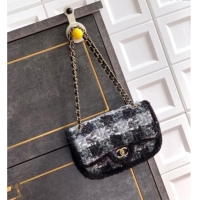 Top Grade Chanel Tweed & Shearling Large Flap Bag AS5686 Black/Grey 2025