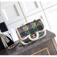 Good Quality Chanel Tweed & Shearling Small Flap Bag AS5686 Green/Purple 2025