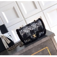Stylish Promotional Chanel Tweed & Shearling Small Flap Bag AS5686 Black/Grey 2025