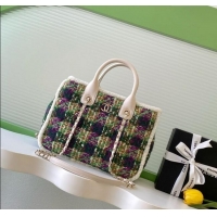 Super Quality Chanel Tweed & Shearling Small Shopping Bag AS5688 Green/Purple 2025
