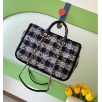 Reasonable Price Chanel Tweed & Shearling Shopping Bag AS5689 Black/Grey 2025