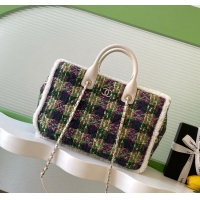 Well Crafted Chanel Tweed & Shearling Shopping Bag AS5689 Green/Purple 2025
