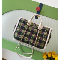 Well Crafted Chanel Tweed & Shearling Shopping Bag AS5689 Green/Purple 2025