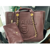 Cheapest Chanel Deauville Grained Calfskin Medium Shopping Bag A66941 Dark Brown 2025