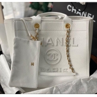 New Cheap Chanel Deauville Grained Calfskin Medium Shopping Bag A66941 White 2025