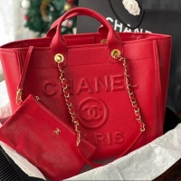 Luxury Cheap Chanel Deauville Grained Calfskin Medium Shopping Bag A66941 Red 2025