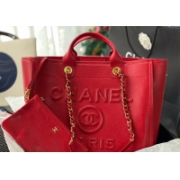 Luxury Cheap Chanel Deauville Grained Calfskin Medium Shopping Bag A66941 Red 2025
