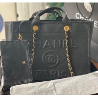 Grade Quality Chanel Deauville Grained Calfskin Medium Shopping Bag A66941 Black 2025