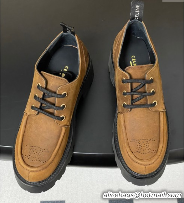 Purchase Celine Triomphe Platform Derbies laced-up Shoes 6cm in Suede Brown 2025 CE102405 1024062