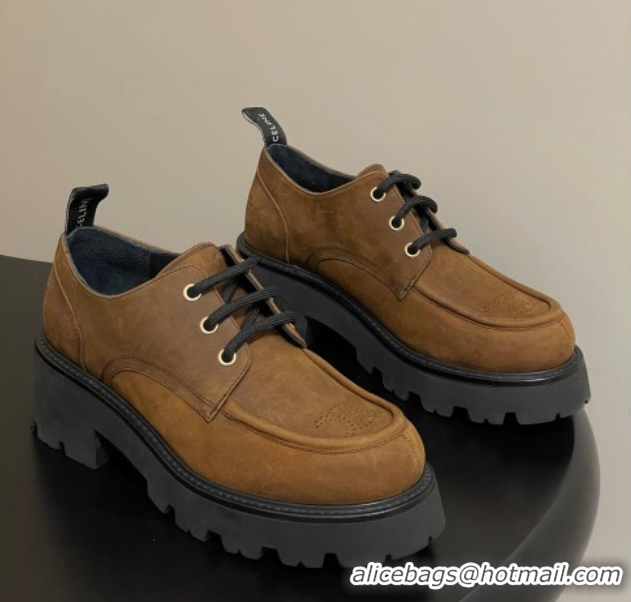 Purchase Celine Triomphe Platform Derbies laced-up Shoes 6cm in Suede Brown 2025 CE102405 1024062