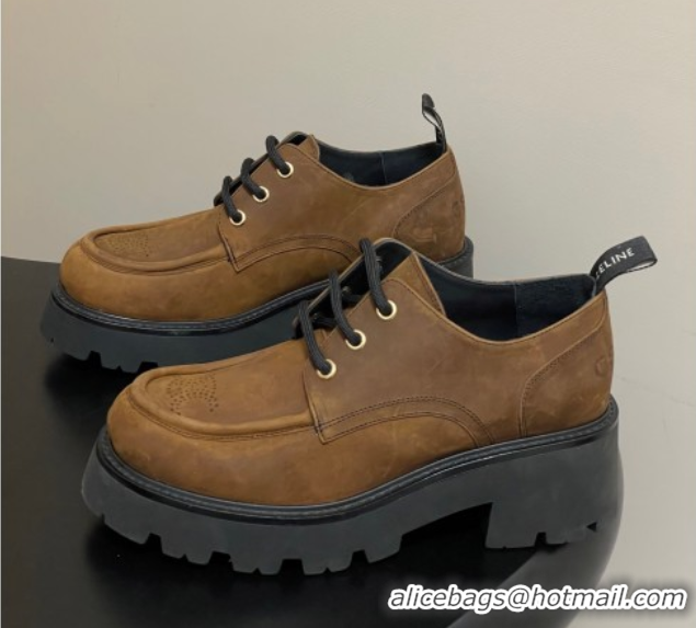 Purchase Celine Triomphe Platform Derbies laced-up Shoes 6cm in Suede Brown 2025 CE102405 1024062