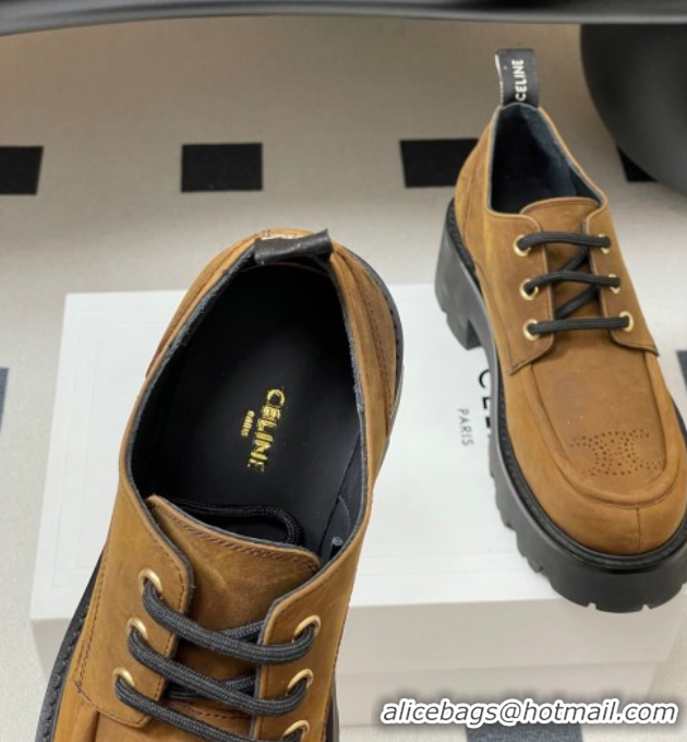 Purchase Celine Triomphe Platform Derbies laced-up Shoes 6cm in Suede Brown 2025 CE102405 1024062