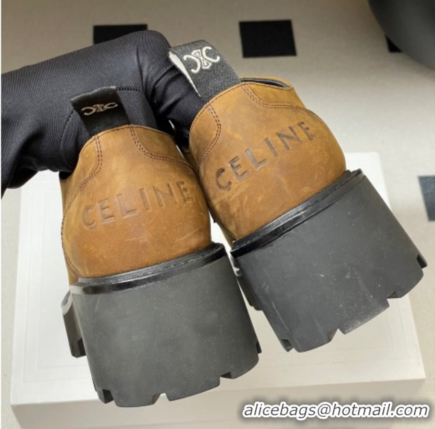 Purchase Celine Triomphe Platform Derbies laced-up Shoes 6cm in Suede Brown 2025 CE102405 1024062