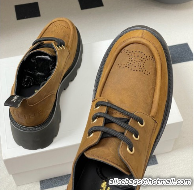 Purchase Celine Triomphe Platform Derbies laced-up Shoes 6cm in Suede Brown 2025 CE102405 1024062