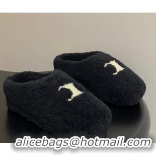 Stylish Celine Wool Platform Mules Black 2025 CE102406 1024063