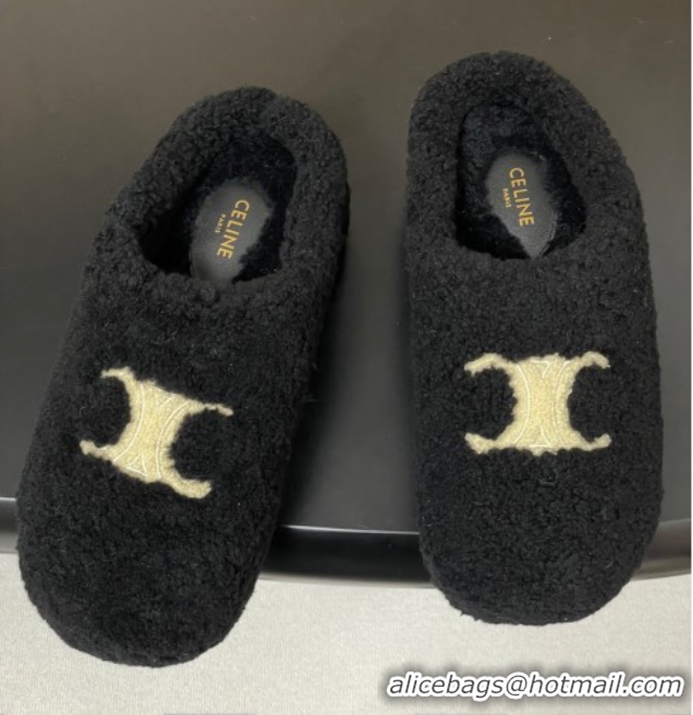 Stylish Celine Wool Platform Mules Black 2025 CE102406 1024063
