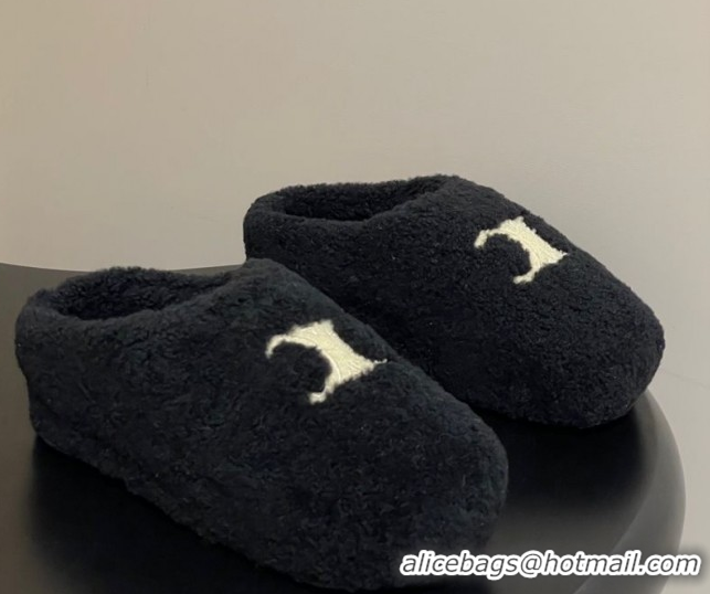 Stylish Celine Wool Platform Mules Black 2025 CE102406 1024063