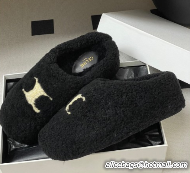Stylish Celine Wool Platform Mules Black 2025 CE102406 1024063