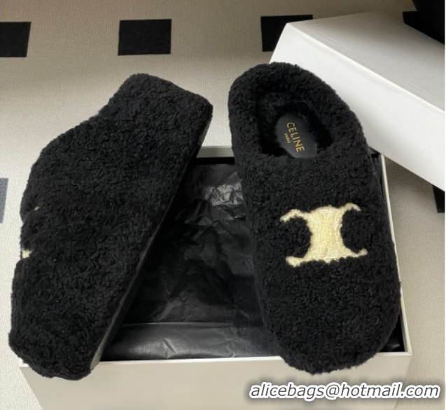 Stylish Celine Wool Platform Mules Black 2025 CE102406 1024063