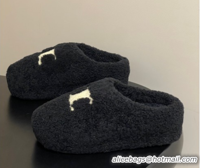 Stylish Celine Wool Platform Mules Black 2025 CE102406 1024063
