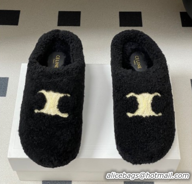 Stylish Celine Wool Platform Mules Black 2025 CE102406 1024063