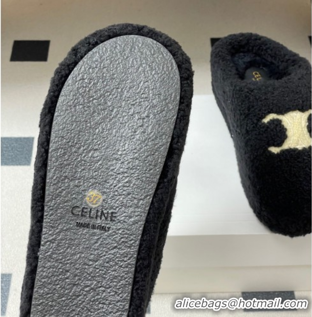 Stylish Celine Wool Platform Mules Black 2025 CE102406 1024063