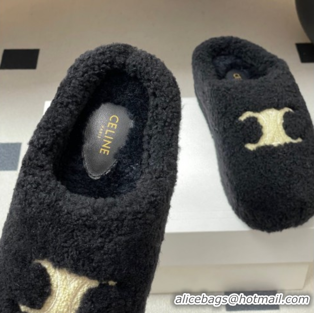 Stylish Celine Wool Platform Mules Black 2025 CE102406 1024063
