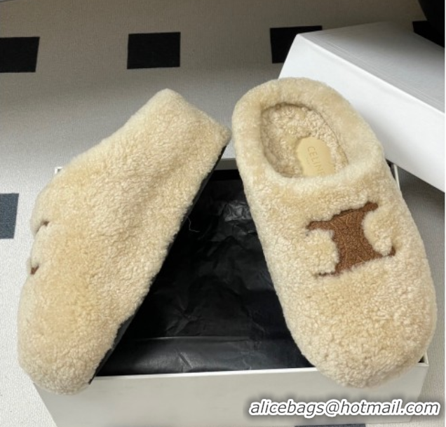 Best Price Celine Wool Platform Mules Light Beige 2025 CE102406 1024064