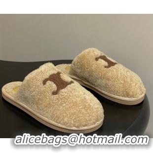 Pretty Style Celine Georgia Flat Slides Sandal in Shearling Beige 1024066