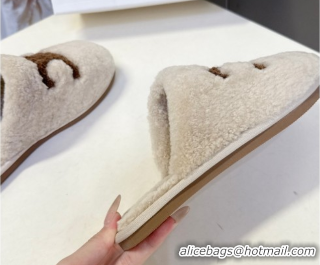 Sophisticated Celine Georgia Flat Slides Sandal in Shearling Light Grey 1024068