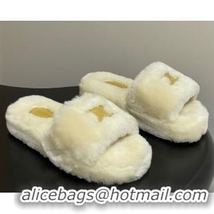 Classic Hot Celine Triomphe Wool Platform Slides Sandal White 2025 CE102406 1024072