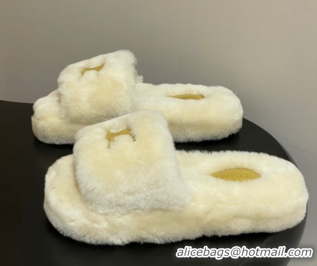 Classic Hot Celine Triomphe Wool Platform Slides Sandal White 2025 CE102406 1024072