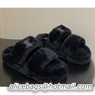 Sumptuous Celine Triomphe Wool Platform Slides Sandal Black 2025 CE102407 1024073